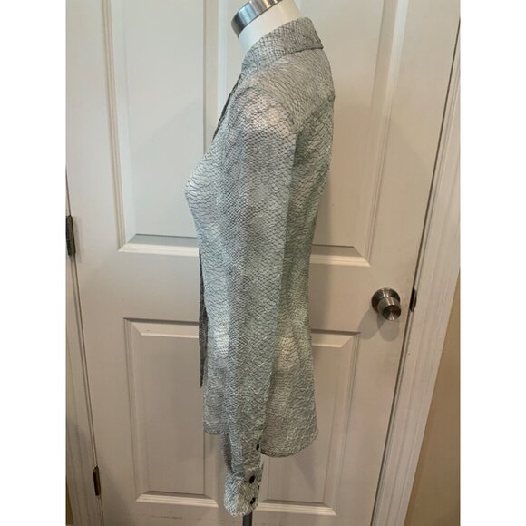 Victoria Beckham Gray & Black Sheer Snakeskin Print Button-Up Shirt $795, Size 4 - Picture 5 of 10